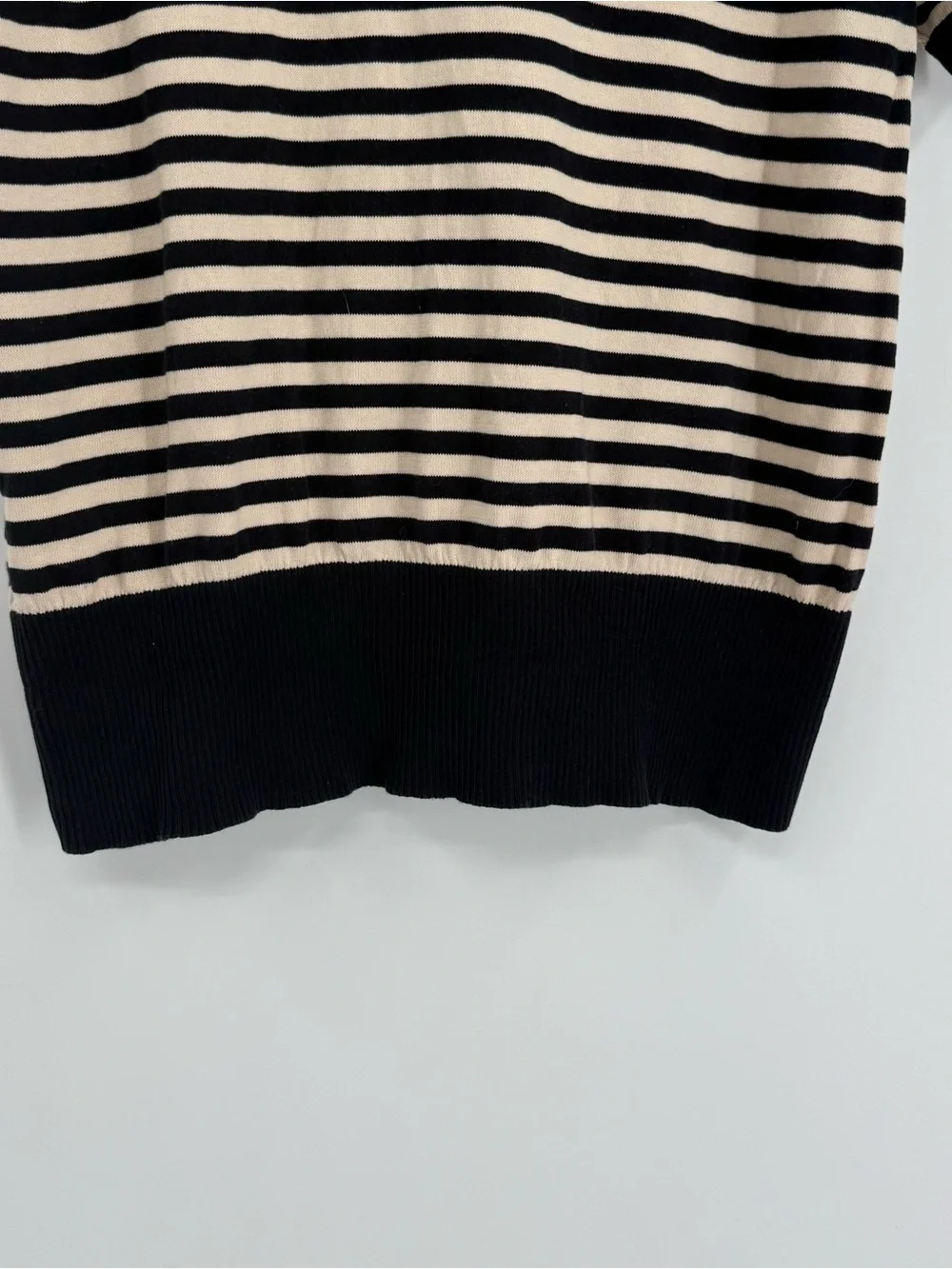 Tory Burch Blue Cream Stripe Cotton Short Sleeve Fringe /beaded Sweater Size XL